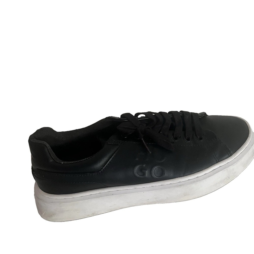 HUGO by Hugo Boss Men's Black Leather Sneakers EU 42 US 9 White Sole - Picture 8 of 14